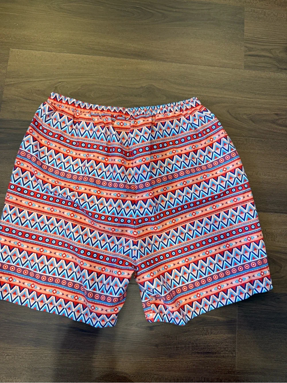 Men's Red Geometric Swim Shorts - Brand Unspecified